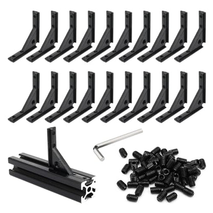 20Pcs 2020 Aluminum Extrusion Black Corner Bracket T Slot Inside L Shape Joint Angle Hardware Panel Mount Connector with Screws for 20 Series 20/20 2040 V Slot Extruded Aluminum Profile - style: 20 sets with M4