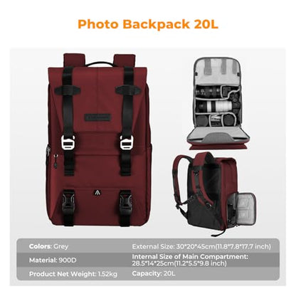 K&F CONCEPT Camera Backpack, 20L Camera Bags for Photographers - color: 09-red