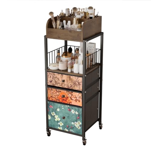 Makeup Organizer Cart with Drawers Make up Organizers for Vanity - color: Flower
