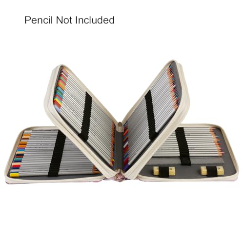 Canvas 120 Slots Pencil Case 3-Layer Zipped Holder w/Handle - color: Apricot Blossoms, size: 120