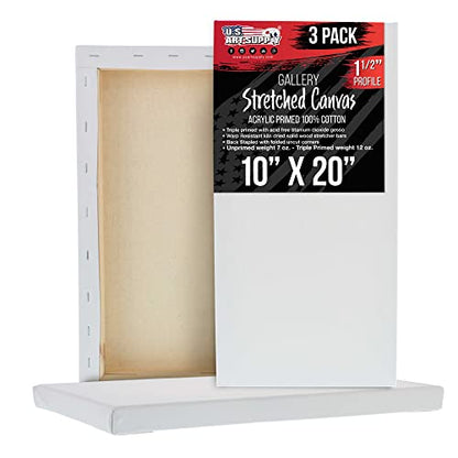 U.S. Art Supply 10"x20" Stretched Canvas for Painting, Gallery Depth 3-Pack - size: 10" x 20"