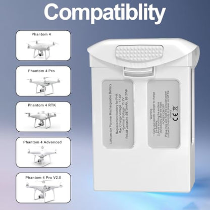 Phantom 4 Battery 2 Pcs with Charger, 5870mAh 15.2V Intelligent Flight Battery for DJI Phantom 4/4 Pro /4 Pro V2.0/4 RTK / 4 Advanced Drone