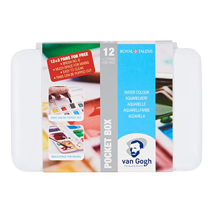 Van Gogh Watercolor Paint Set, Plastic Pocketbox, 12-Half Pan + 3-Half Pan Bonus General Selection - color: 12+3 General (Plastic Pocketbox), style: Modern
