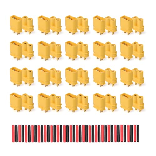 TMH 20 Pairs XT30 Connector Male Female Bullet Connectors Plugs with 80 Heat Shrink Tube for RC Lipo Battery Car Boat (20 Male+20 Female) - color: 20 Pairs - XT30 (20 Male+20 Female), size: XT30 Connector