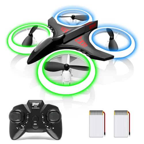 Dwi Dowellin 4.9 Inch Mini Drone for Kids Crash Proof LED Lights One Key Take Off Landing Flips RC Remote Control Small Drones Toys for Beginners Boys and Girls Adults Nano Quadcopter,Black - color: Black