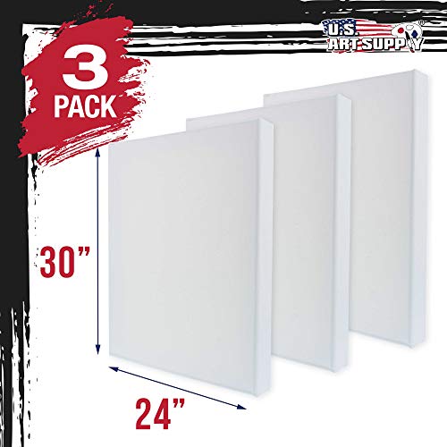 U.S. Art Supply 24"x30" Stretched Canvas for Painting, Gallery Depth 3-Pack
