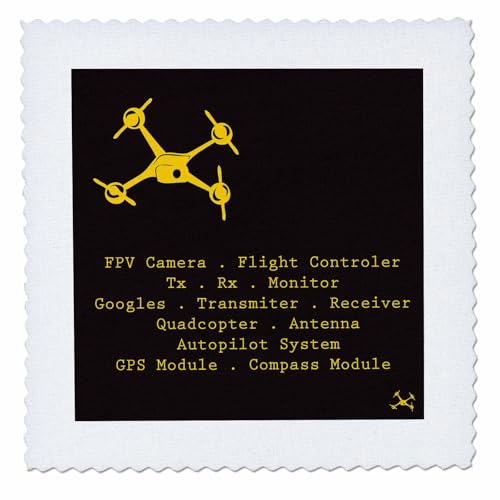 3dRose Black and Yellow Drone with DIY Accelerometer Gyroscope Brushless Motor GPS 16x16 inch Quilt Square