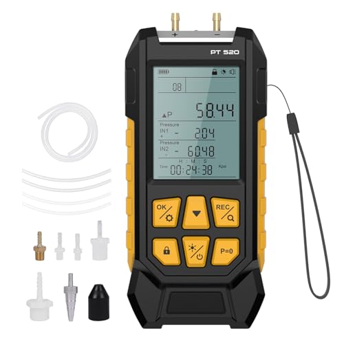 PT520 Digital Manometer Dual-Port HVAC Differential Pressure Gauge