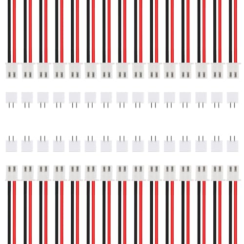 30 Sets Micro JST-XH 2.54mm Pitch 2 Pin Male Connector with Red Black Terminal Cable, Silicone Wire, Female Socket Board Connector for Signal Transmission, LED Strip, Toy Battery - color: 30 Sets