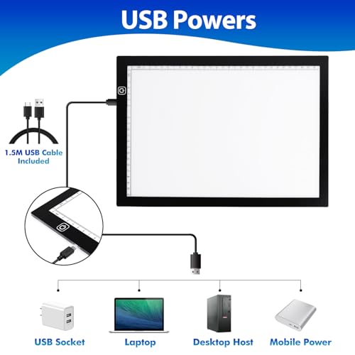 Dorhui A4 Light Pad for Weeding Vinyl, LED Copy Board Light Tracing Box Ultra-Thin Adjustable USB Power for Vinyl Weeding Tools, Silhouettes, Cameos, HTV