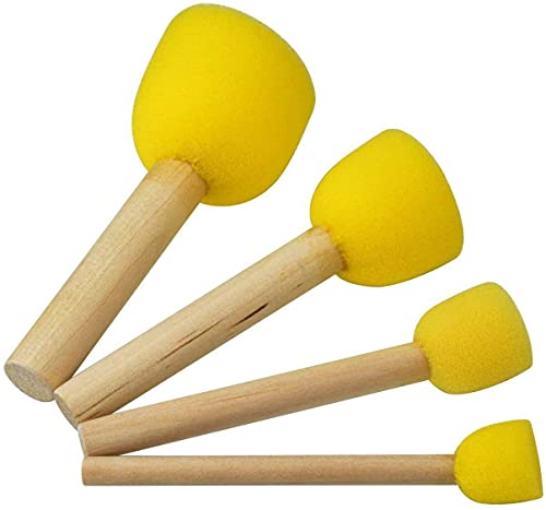 WAFJAMF 60 Pcs Round Sponges Brush Set 4 Sizes DIY Painting Tools Yellow - color: Yellow