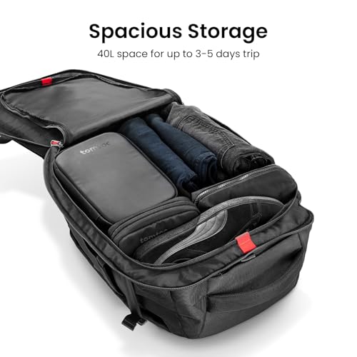 tomtoc Travel Backpack 40L, TSA Carry On Bag Flight Approved, PFAS Free - color: Black, size: 40L