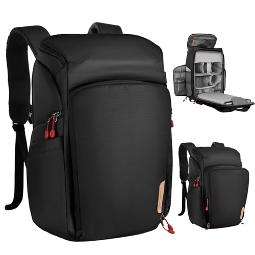 K&F CONCEPT Camera Backpack, 22L Expandable Camera Bag with Rain Cover - color: Black-red