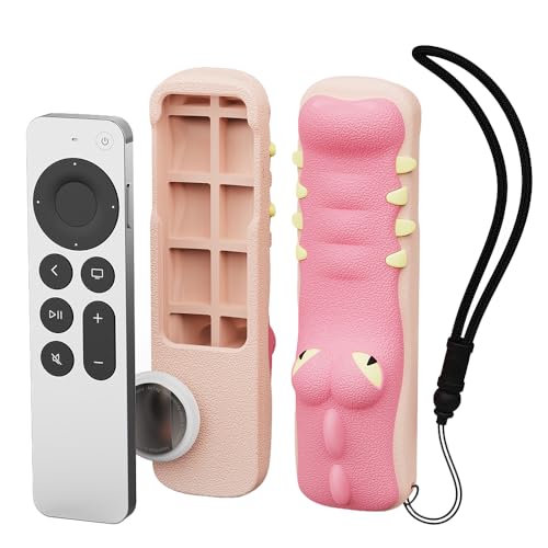 SIKAI CASE Silicone Case Fit Designed for Apple TV 4K 2021/2022 Siri Remote Protective Case with Shockproof Compatible with AirTag, Anti-Lost with Lanyard(Pink Gator) - color: Crocodile-Pink
