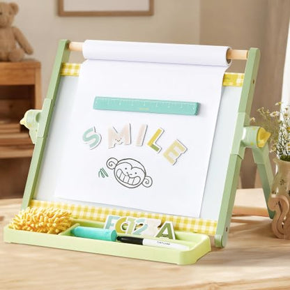 Tiny Land Tabletop Kids Art Easel, 5-Level Magnetic Drawing Board - color: Green