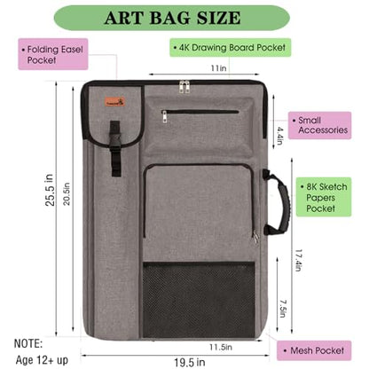 TreochtFUN Art Portfolio Case 18" x 24" - Medium Artist Backpack - color: grey