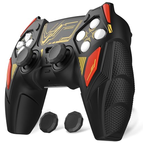 PlayVital Silicone Skin Set for PS5 Controller - Mecha Rhino Design, Anti-Slip Grip Cover Protector Compatible with Charging Dock, with Thumb Grips & Touchpad Sticker - Black & Caution Red - color: Black & Caution Red