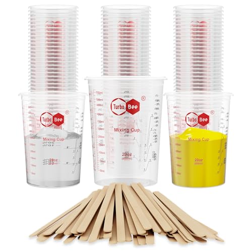 20oz Resin Mixing Cups - [Easy-Separate Design] 50 Pack Graduated PP Plastic Mixing Cups for Epoxy Resin, Paint & Automotive - Includes 50 Stir Sticks, Calibrated Ratios 2:1 3:1 4:1, ML & OZ - color: 20OZ-50PACK-CLEAR