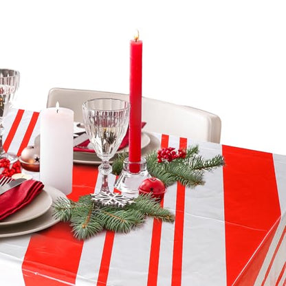 Oudain 54 Inch x 100 ft Red and White Striped Tablecloth Roll Cutter Box - style: Candy Red
