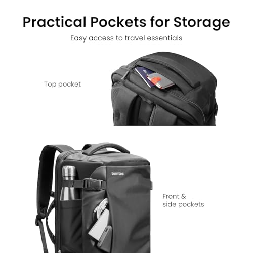 tomtoc Travel Backpack 40L, TSA Carry On Bag Flight Approved, PFAS Free - color: Black, size: 40L