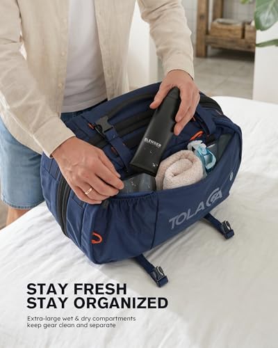 Tolaccea Travel Backpack 40-50L, 16" Laptop Carry On Duffle for Travel Work - color: Blue