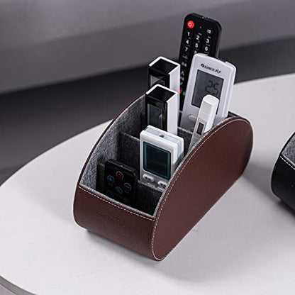 BONNY DODO Remote Control Holders Organizer Box with 5 Compartment PU Leather Multi-functional Office Desk Storage Caddy Store (Brown) - color: Brown