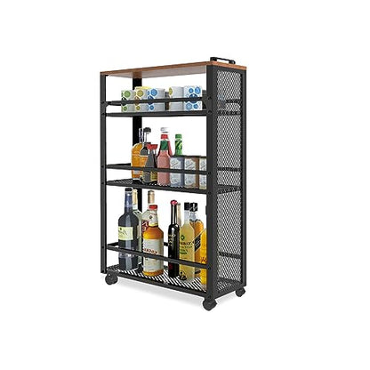 3-Tier Rolling Cart Slim - Black Laundry Bathroom Kitchen - color: Black