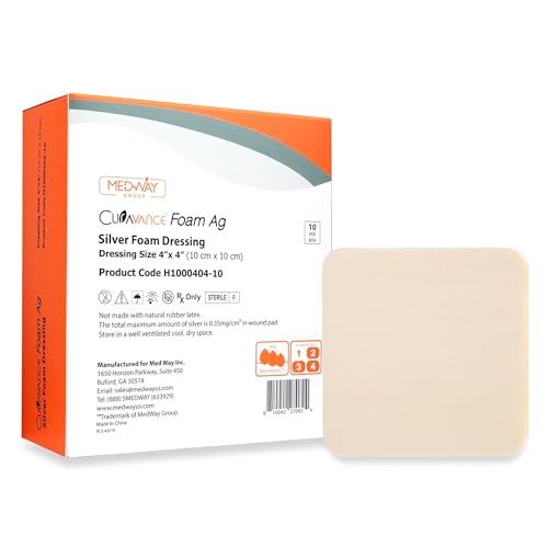 MedVance Silver Foam Sterile Highly Absorbent Dressing, 4"x4", Box of 10 - size: 4"x4" Standard 10 Pack