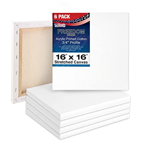 U.S. Art Supply 16"x16" Stretched Canvas for Painting, 3/4" Profile, 6-Pack - size: 16" x 16"