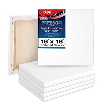 U.S. Art Supply 16"x16" Stretched Canvas for Painting, 3/4" Profile, 6-Pack - size: 16" x 16"