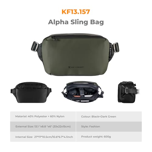 K&F CONCEPT 2 in 1 Camera Sling Bag, Everyday Shoulder Bag - color: 04 Black+green Medium