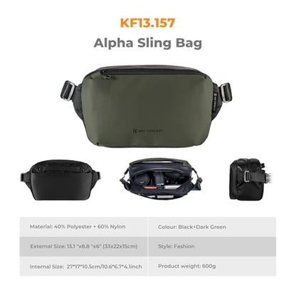 K&F CONCEPT 2 in 1 Camera Sling Bag, Everyday Shoulder Bag - color: 04 Black+green Medium