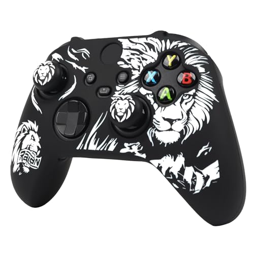 Lion Skin Compatible with Xbox Series X Wireless Controller, RALAN Protector Case， Customised Thumb Grips Cap - color: Lion Black White
