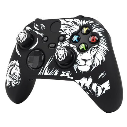 Lion Skin Compatible with Xbox Series X Wireless Controller, RALAN Protector Case， Customised Thumb Grips Cap - color: Lion Black White