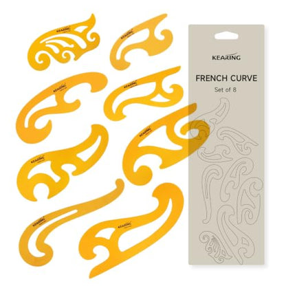KEARING 8Pcs French Curve Ruler Set - Flexible Plastic Sewing Template Tool - style: 1308S