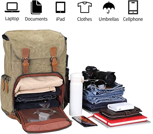 UBAYMAX Canvas Camera Backpack for Canon Nikon Sony DSLR SLR Waterproof - color: Khaki