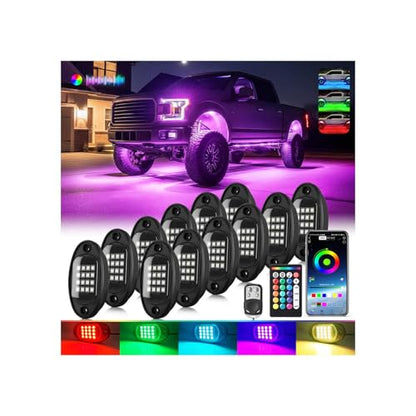 12Pods RGB LED Rock Lights Multicolor Underglow Accent Light Kit 12V - size: 12Pods