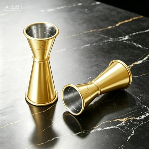Homestia Jigger for Bartending, 2 oz 1 oz Double Measure Cocktail Cup, Gold - color: 1-Pack Gold
