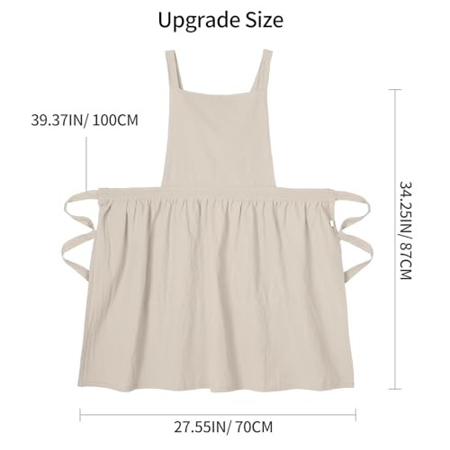 Pinknoke Cute Cotton Pinafore Aprons for Women with Pockets for Kitchen - color: Beige