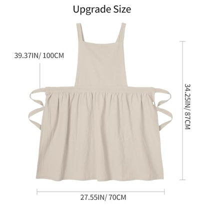 Pinknoke Cute Cotton Pinafore Aprons for Women with Pockets for Kitchen - color: Beige
