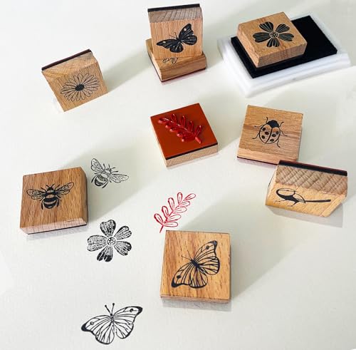 9Pcs Vintage Wood Stamp Set, Butterfly Bird & Floral for Crafts
