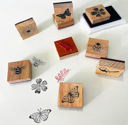 9Pcs Vintage Wood Stamp Set, Butterfly Bird & Floral for Crafts