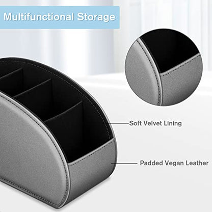 FINTIE Remote Control Holder with 13 Compartments Vegan Leather - color: Silver Gray