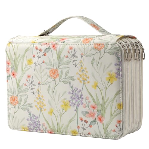 250 Slots Canvas Pencil Case 5-Layer Zipped Holder w/Handle - color: White, size: 250