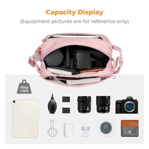 K&F CONCEPT 2 in 1 Camera Sling Bag, Everyday Shoulder Bag - color: 10 Pink Medium