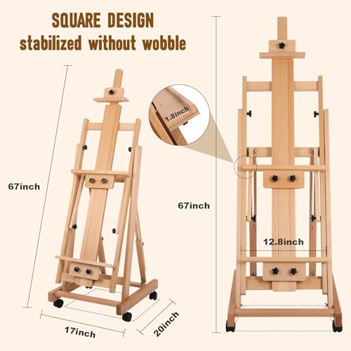 Art Easels for Painting Adult, H-Frame Easel with Braked Wheels, Height and Angle Adjustable (Vertical to Horizontal) Heavy Duty Easel Holds 2 Canvases - style: Model 1