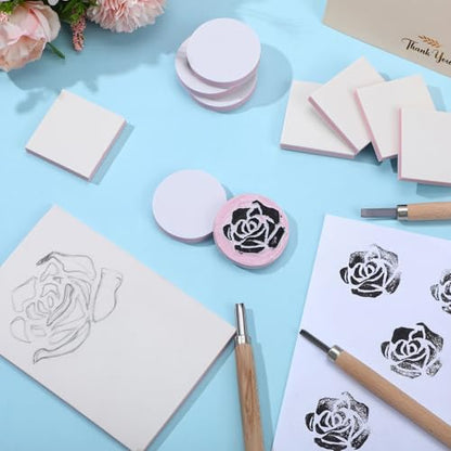 18 Pcs Rubber Stamp Carving Blocks Linoleum Blocks, Pink and White - color: Pink and White