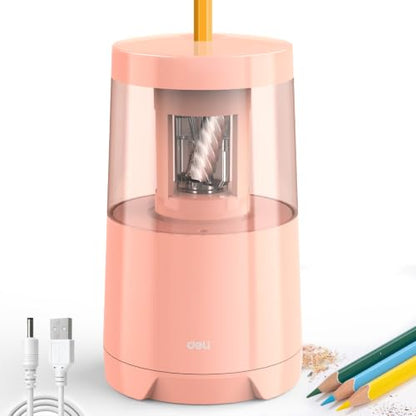 Deli Electric Pencil Sharpener, Automatic Pencil Sharpeners, Pink - color: Pink