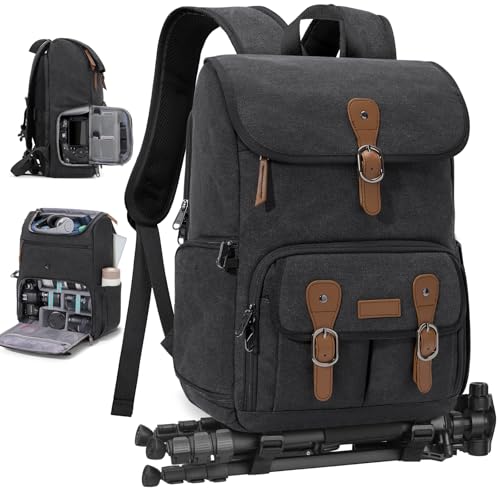 RAINSMORE Camera Backpack, DSLR SLR Mirrorless Camera Bag for Photographer - color: Black