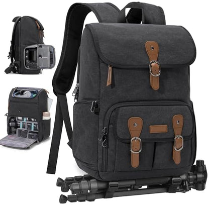 RAINSMORE Camera Backpack, DSLR SLR Mirrorless Camera Bag for Photographer - color: Black